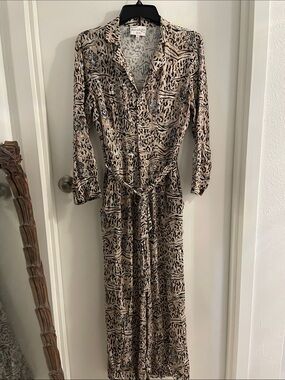 HVN size 4 Multicolor Animal Tiger Print 100% rayon Jumpsuit with belt